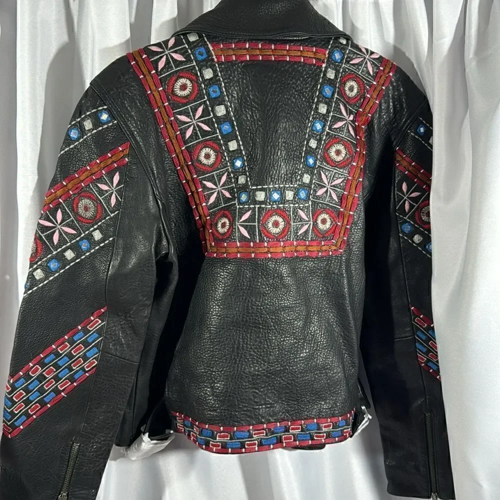 FREE PEOPLE MARI MOTO LEATHER JACKET NEW MEDIUM - Picture 15 of 16